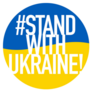 #Stand With Ukraine Lettering On Flag Badge Sticker