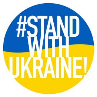#Stand With Ukraine Lettering On Flag Badge Sticker