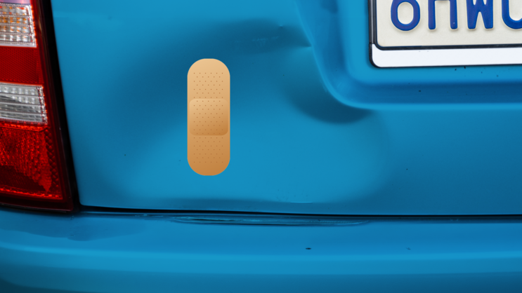 Standard Band Aid Sticker on a Dented Car example