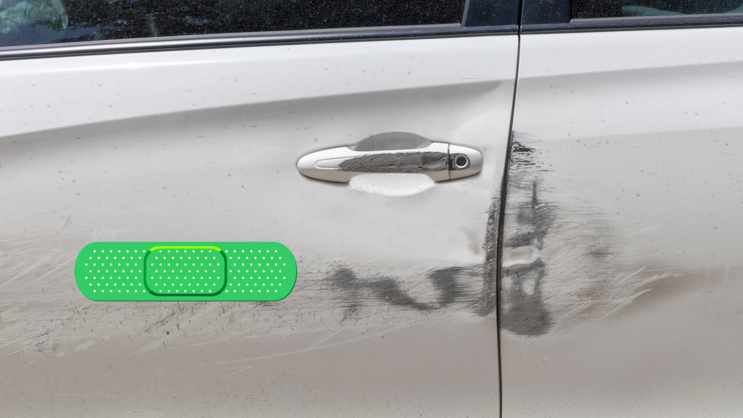 Standard Green Band Aid Bandage Sticker on a Scratched Car example
