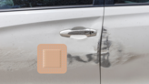 Standard Square Bandage Sticker on a Scratched Car example