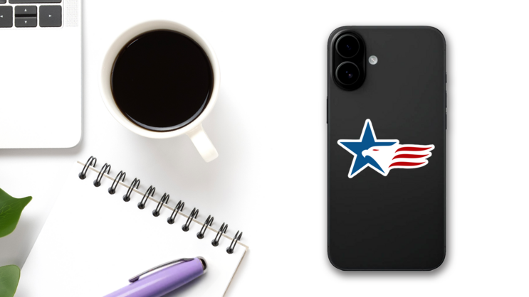 Star and America Eagle Logo Sticker on a Phone (New) example