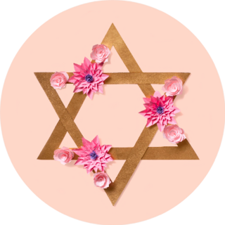 Star Of David In Flowers On Pink Sticker