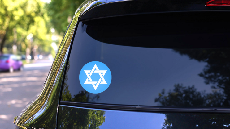 Star Of David On Blue Israel Judaism Sticker on a Rear Car Window (New) example