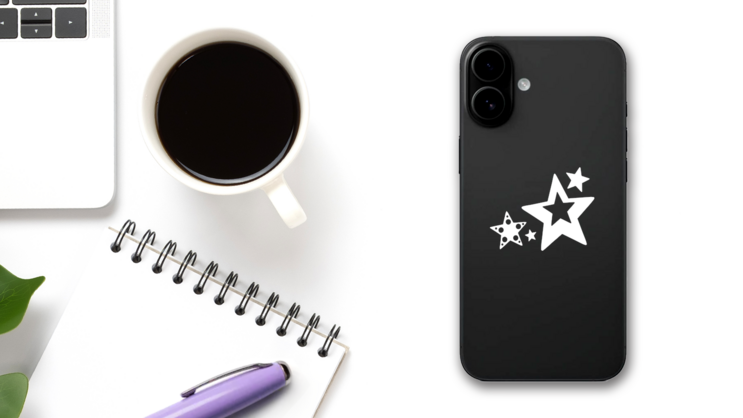 Stars With Holes Sticker on a Phone (New) example