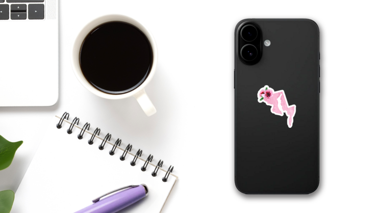 State Of Maryland Pink Floral Sticker on a Phone (New) example