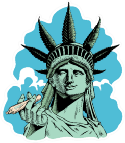 Statue Of Liberty With Hemp Leaf Holding A Rolled Joint Legal Sticker