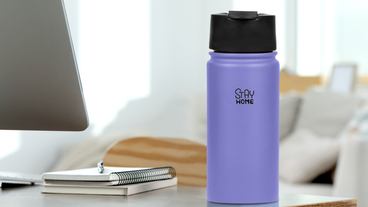 Stay Home Lettering Work From Home Sticker on a Water Bottle (New) example
