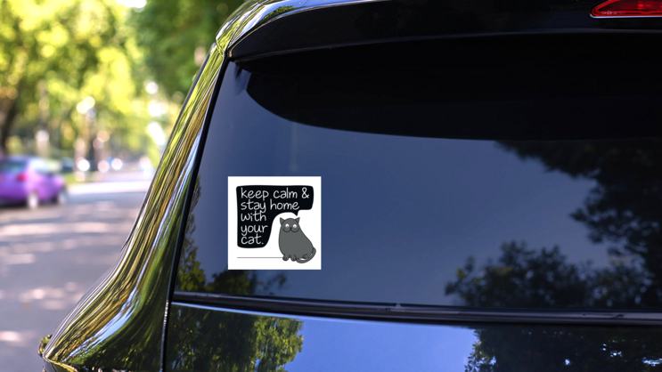 Stay Home With Your Cat Sticker on a Rear Car Window (New) example