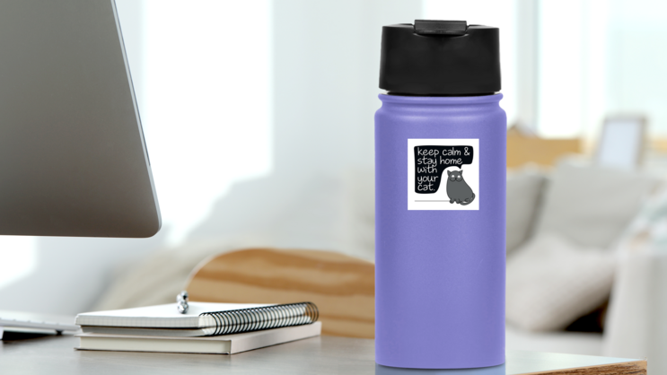 Stay Home With Your Cat Sticker on a Water Bottle (New) example