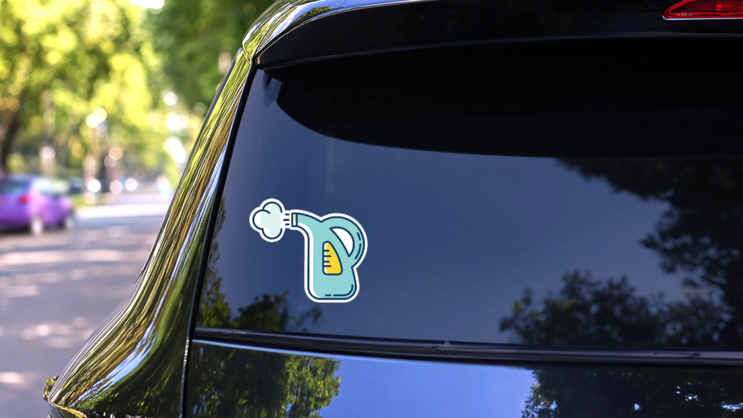 Steam Dry Cleaning Blue And Yellow Icon Sticker on a Rear Car Window (New) example