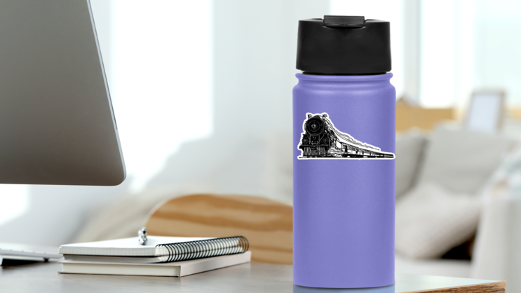 Steam Locomotive - Retro Train Sticker on a Water Bottle (New) example