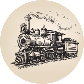 Steam Locomotive Transport Hand Drawn Illustration Sticker