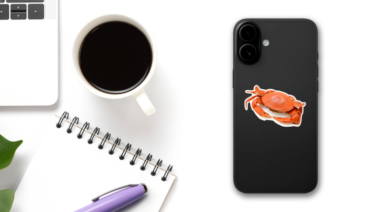 Steamed Crab On White Background Sticker on a Phone (New) example