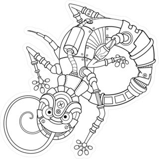 Steampunk Robot Line Art Gecko Lizard Sticker