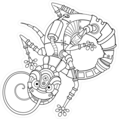 Steampunk Robot Line Art Gecko Lizard Sticker