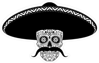 Stencil Sugar Skull In Hat With A Mustache Sticker