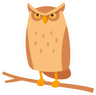 Stern Cartoon Owl Sitting On Branch Sticker