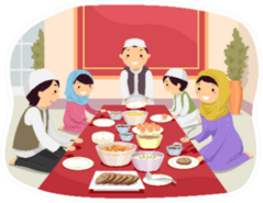 Stickman Illustration Of A Muslim Family Eating Sticker