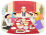 Stickman Illustration Of A Muslim Family Eating Sticker