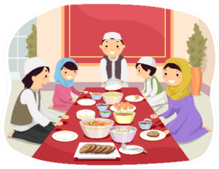 Stickman Illustration Of A Muslim Family Eating Sticker