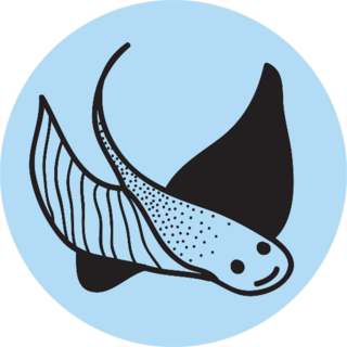 Stingray Doodle Line Icon On Blue Sticker