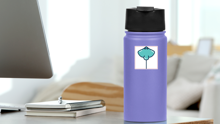 Stingray Fill Style Icon Square Sticker on a Water Bottle (New) example