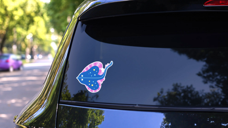 Stingray Illustration For Kids Pink And Blue Sticker on a Rear Car Window (New) example