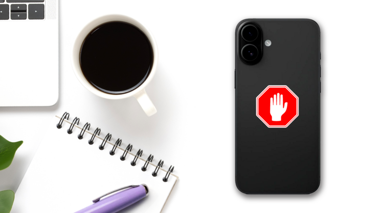 Stop Sign Legal Illustration Sticker on a Phone (New) example