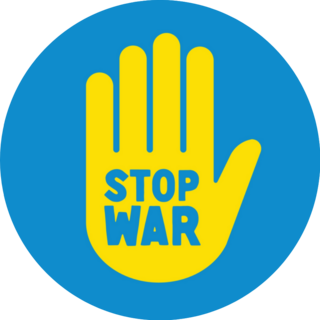 Stop War Sign On Hand In Ukraine Colors Sticker