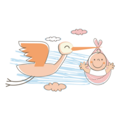 Stork And Baby Flying Sky Cartoon Sticker