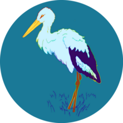 Stork Drawing Deep Blue Sticker