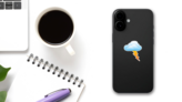 Storm Cloud With Lightning Bolt Sticker on a Phone (New) example