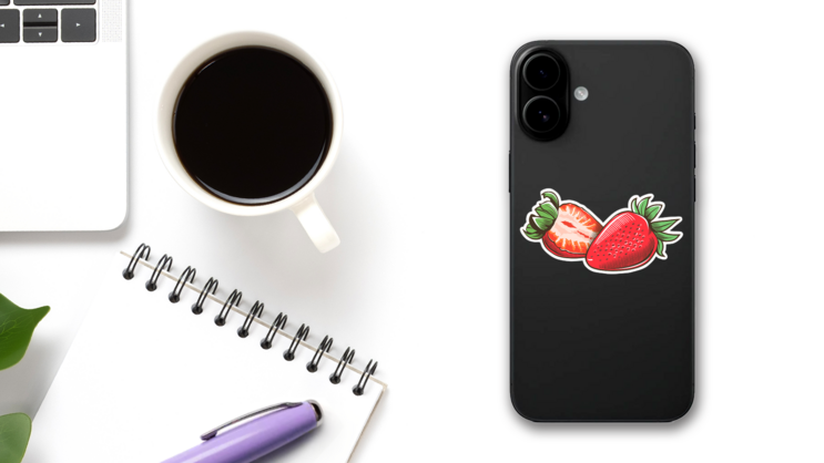Strawberry In Vintage Sticker on a Phone (New) example