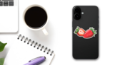 Strawberry In Vintage Sticker on a Phone (New) example