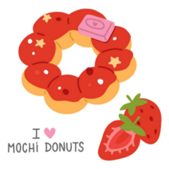 Strawberry Mochi Donut Illustration Sticker
