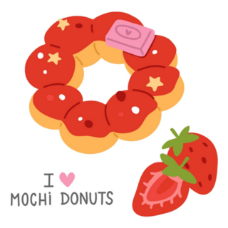 Strawberry Mochi Donut Illustration Sticker