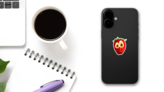 Strawberry With Smiling Face Sticker on a Phone (New) example