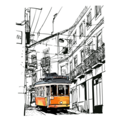 Street View With Famous Old Tram In Lisbon City, Portugal Sticker