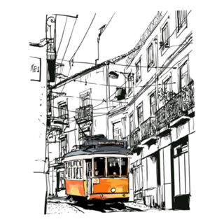 Street View With Famous Old Tram In Lisbon City, Portugal Sticker