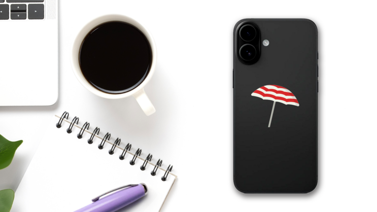 Striped Beach Umbrella Sticker on a Phone (New) example