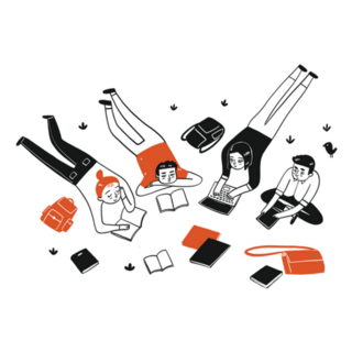 Students Are Reading In A Group Illustration Sticker