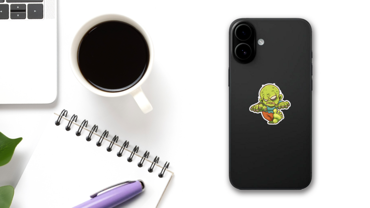 Stumbling Baby Cartoon Zombie Sticker on a Phone (New) example