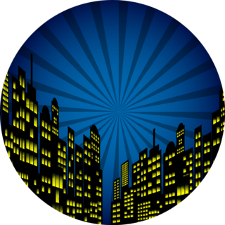 Style Cartoon Night City Skyline Background Sticker