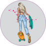 Stylish Girl Skater In Jeans And Sneakers Sticker