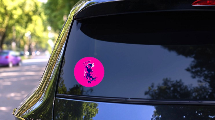 Stylish Girl Skater Jumping Sticker on a Rear Car Window (New) example