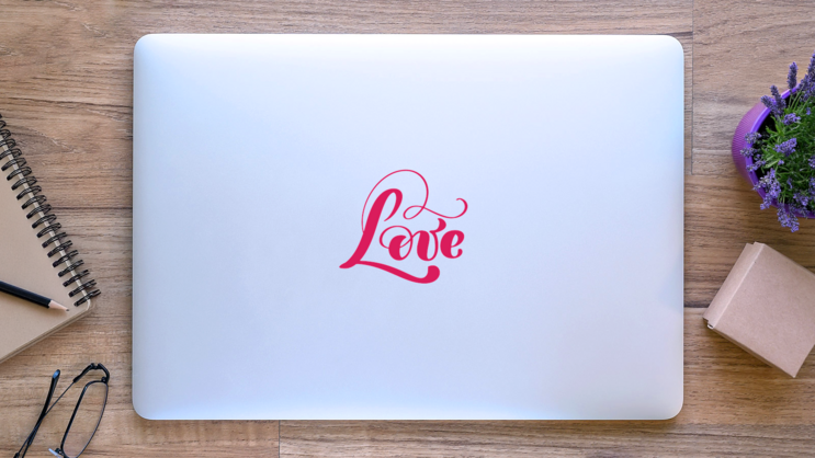 Stylish Love Text Sticker on a Laptop (New) example
