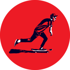 Stylish Skater In Jeans On Red Sticker