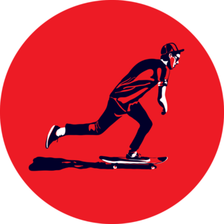 Stylish Skater In Jeans On Red Sticker
