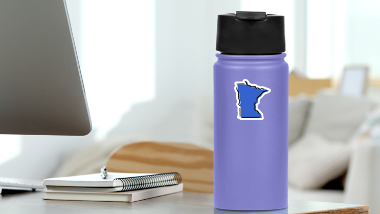 Stylized Blue Sketch Map Of Minnesota Sticker on a Water Bottle (New) example